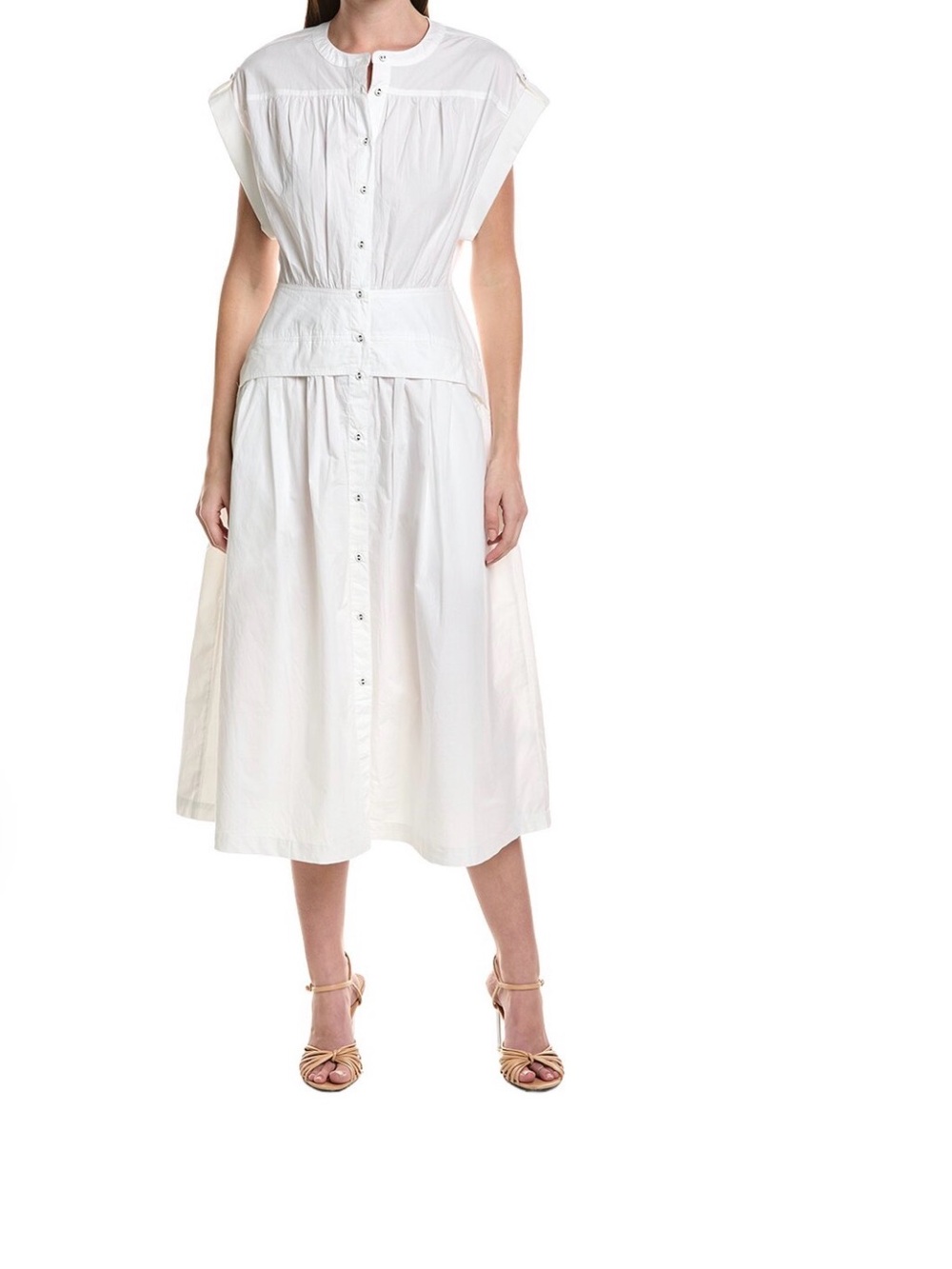 AREA STARS Size M White Button-Front Midi Dress with Waist Detail